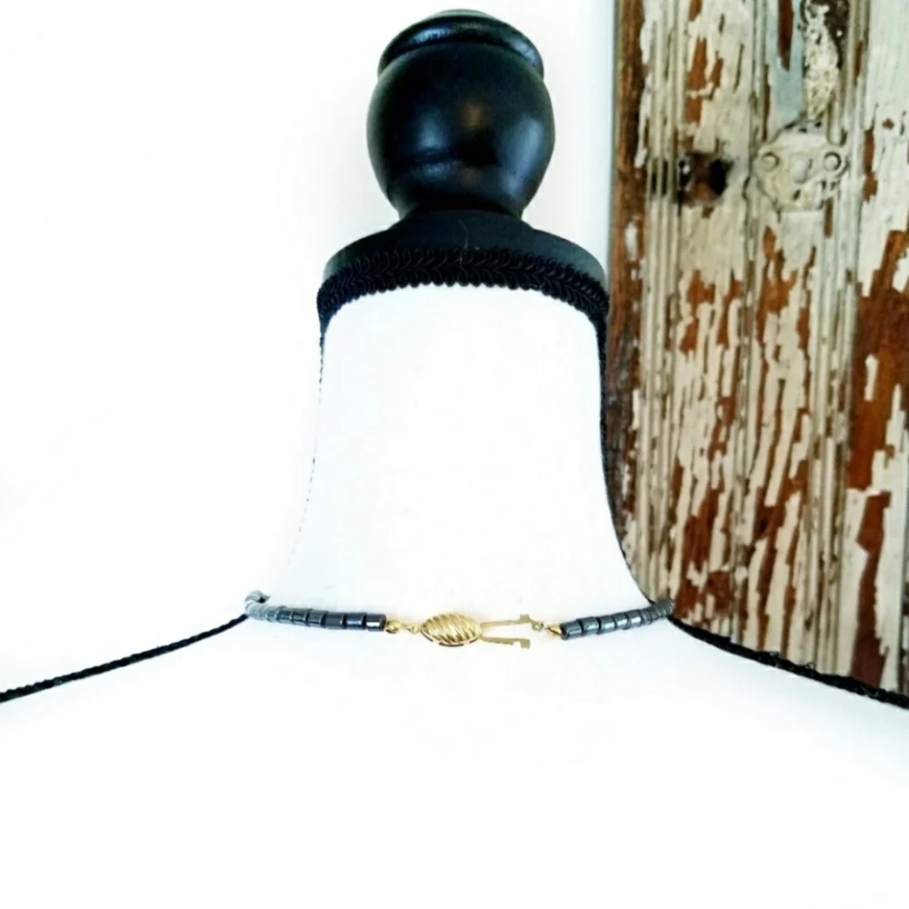 Hematite CZ Bead Statement Fashion Necklace